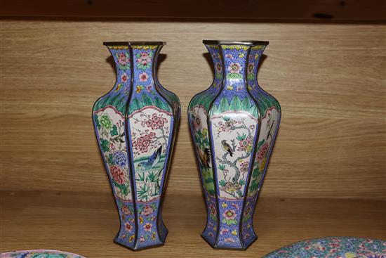 A pair of Chinese Canton enamel containers and vases, 19th/20th century